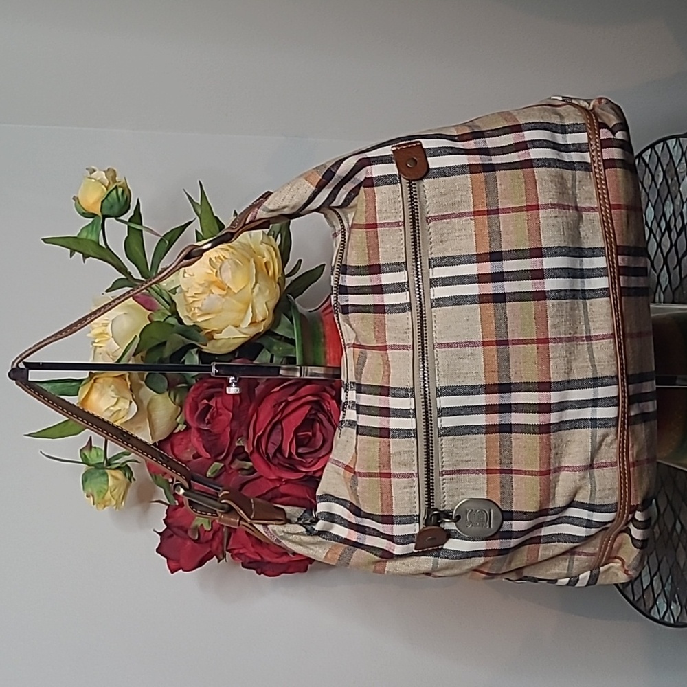 Authentic Burberry canvas plaid hobo